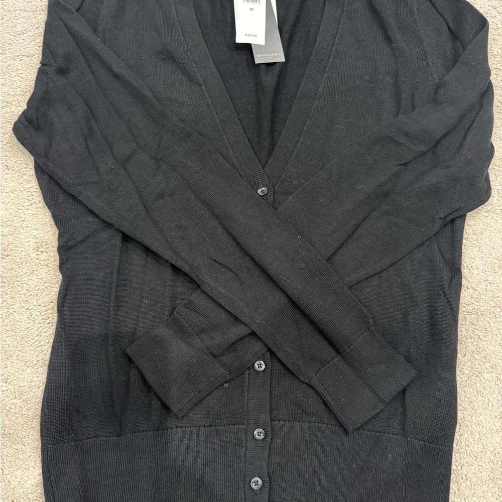NWT Banana Republic Black Sweater, V-neck button down